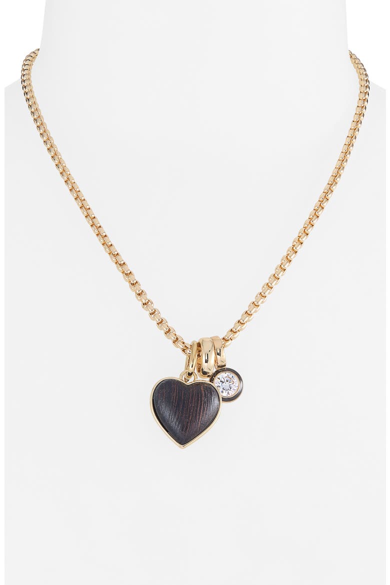 Mini Simple Wood Heart Pendant Necklace, Main, color, WALNUT