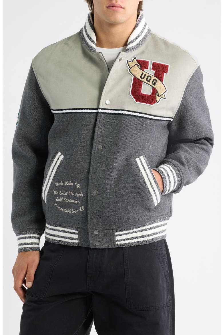Retro Varsity Jacket, Alternate, color, DENSE SMOKE / COBBLE