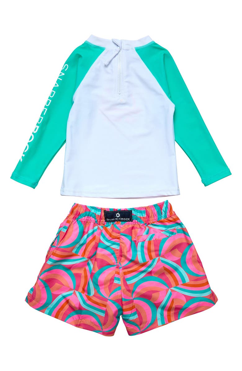 Snapper Rock Geo Melon Long Sleeve Two-Piece Rashguard Swimsuit, Alternate, color, Red