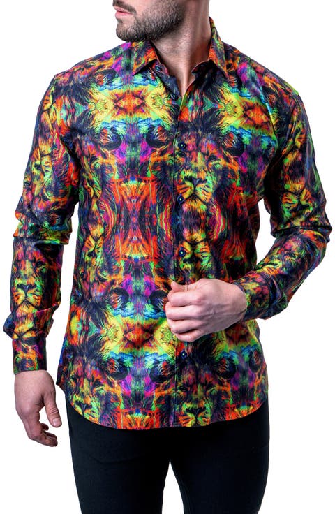 Fibonacci Trippy Lion Button-Up Shirt