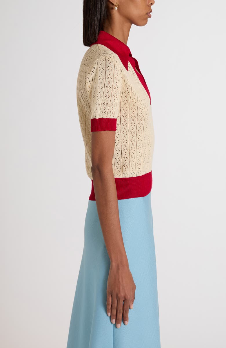 Valentino Garavani Pointelle Knit Polo Sweater, Alternate, color, Light Hazelnut
