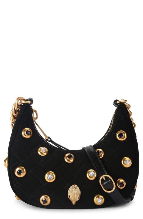 Small Kensington Gems Quilted Suede Hobo Bag