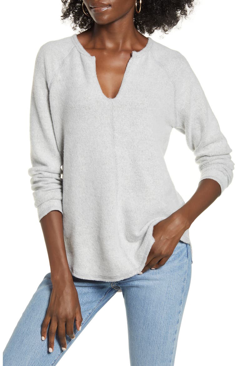 Split Neck Raglan Top, Main, color, HEATHER GREY