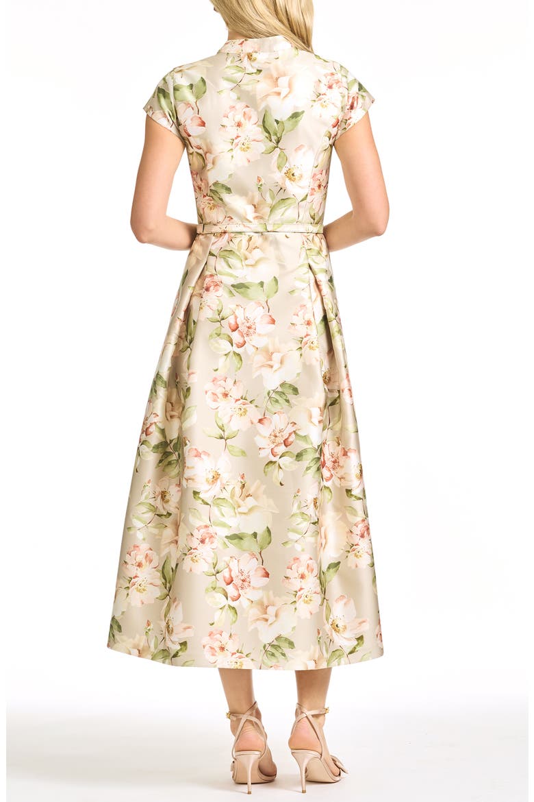 Martine Floral Mikado Belted Cocktail Midi Dress, Alternate, color, PEWTER CAMELLIA