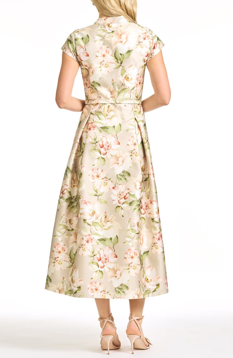 Sachin & Babi Martine Floral Mikado Belted Cocktail Midi Dress, Alternate, color, Pewter Camellia