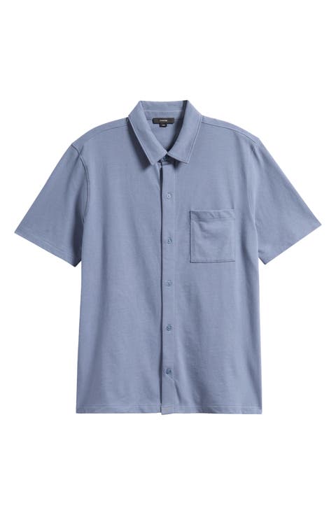 Sueded Jersey Short Sleeve Button-Up Shirt