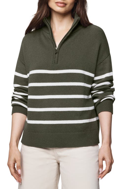 Splendid Georgie Stripe Oversize Quarter Zip Sweater In Green