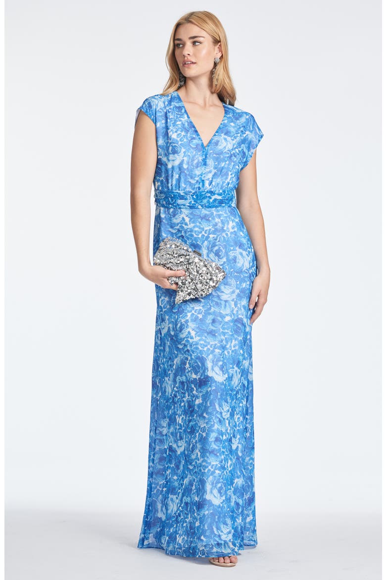 Leah Floral Chiffon Gown, Alternate, color, MEDITERRANEAN BLOOM