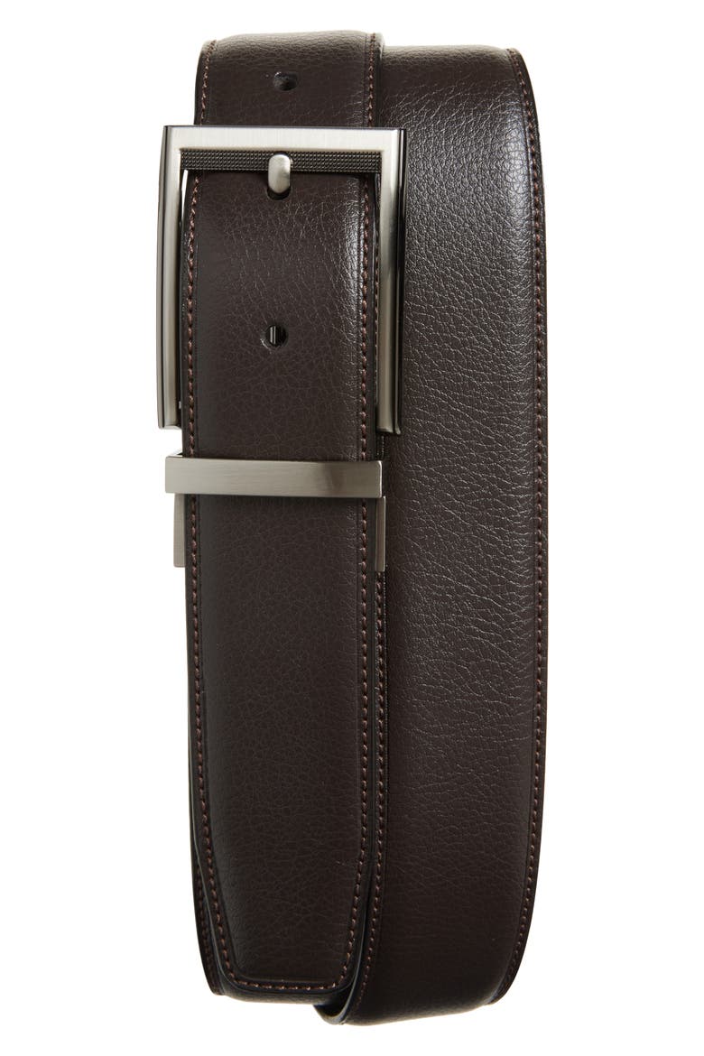 Feather Edge Leather Belt, Main, color, BROWN