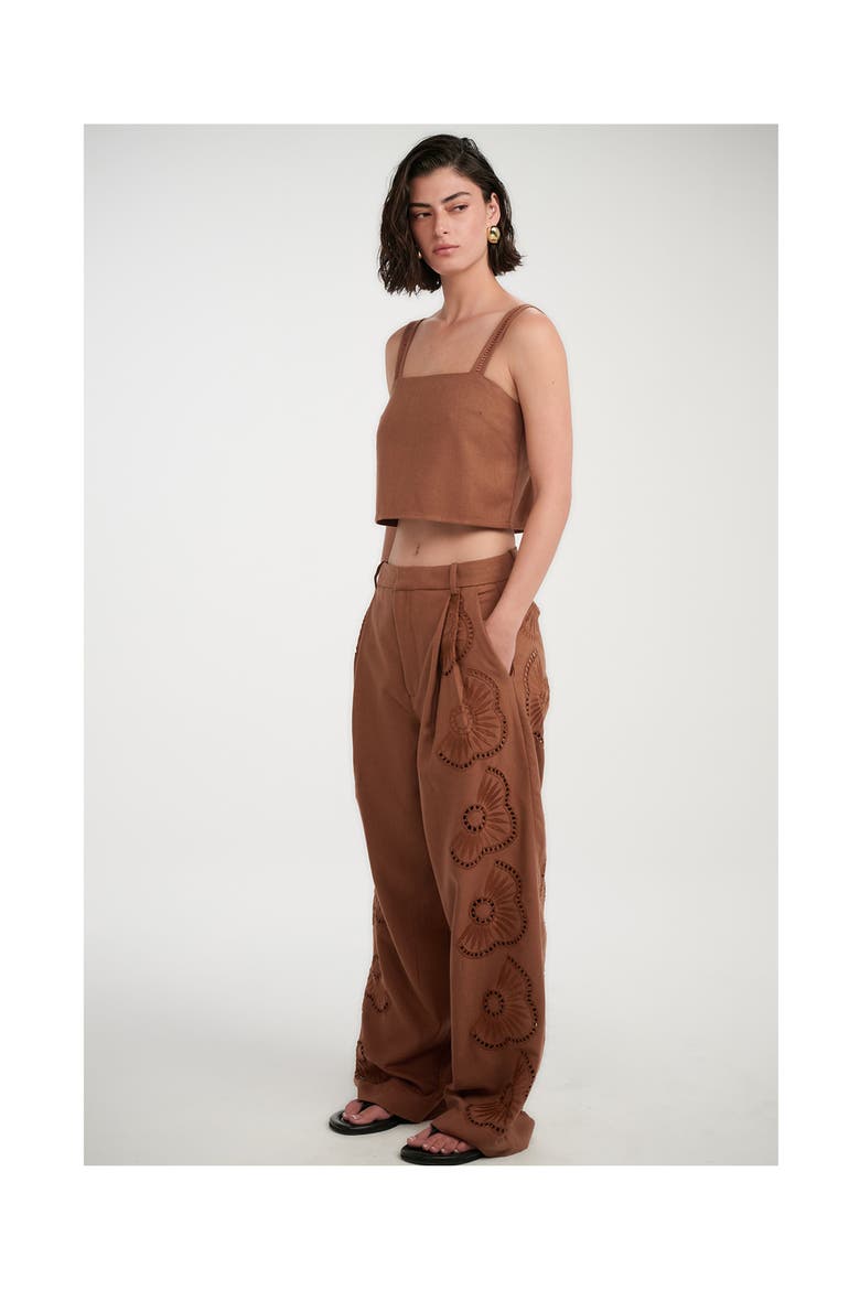 Resort Embroidered Crop Top Cover-Up, Alternate, color, Brown