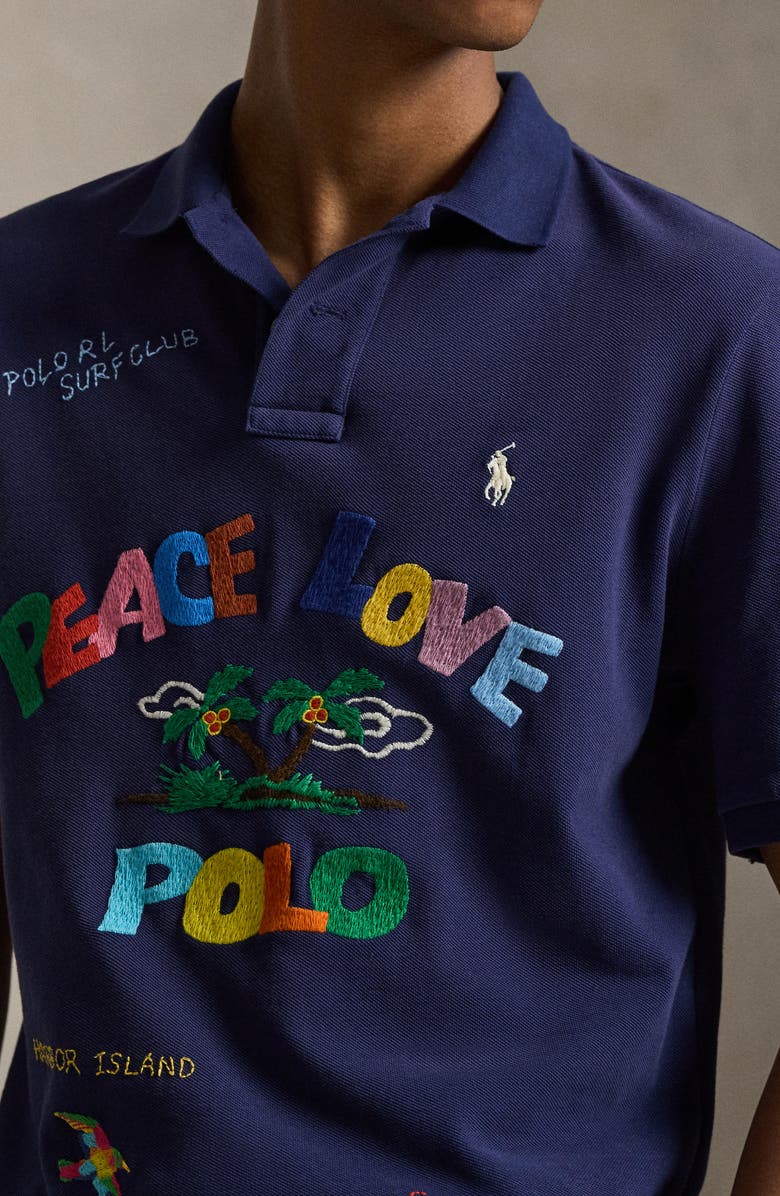 Polo Ralph Lauren Classic Fit Peace Love Embroidered Polo, Alternate, color, Dark Cobalt