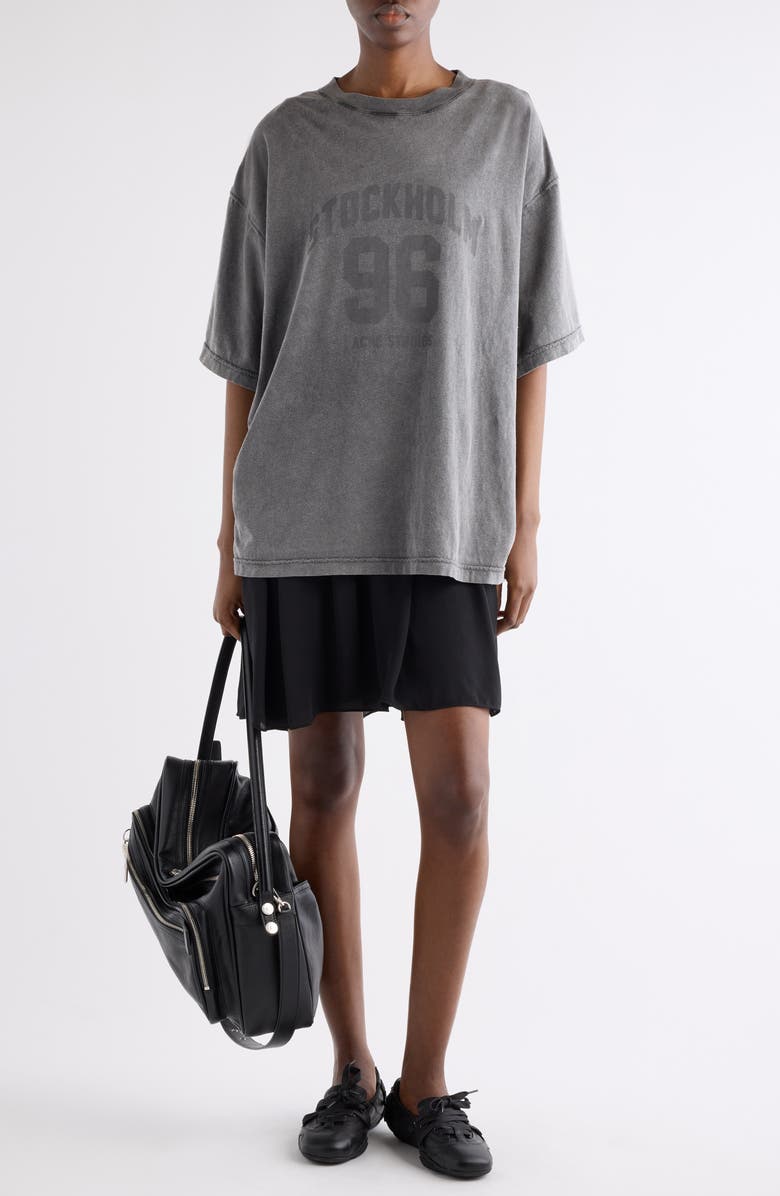 Acne Studios Ennie College Layered T-Shirt Dress Set, Alternate, color, Anthracite/ Black
