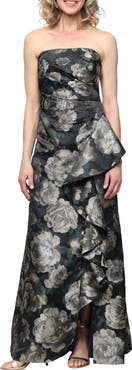 Alex Evenings Floral Strapless Jacquard Gown