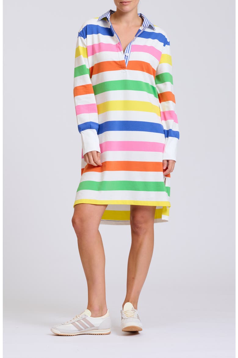 Summer Stripe Oversize Long Sleeve Stretch Cotton Shirtdress, Main, color, BRIGHT STRIPE