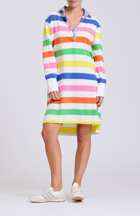 Summer Stripe Oversize Long Sleeve Stretch Cotton Shirtdress