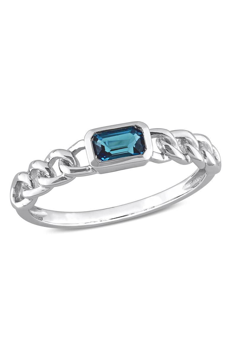DELMAR 10K White Gold Octagon London Blue Topaz Chain Link Ring, Main, color, Blue