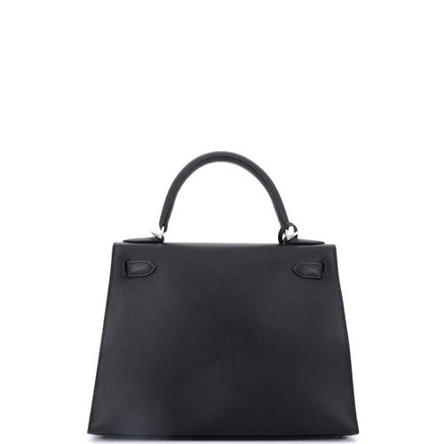 Pre-owned Hermes  Hermes Kelly Handbag Black Epsom With Palladium Hardware 28 In Black