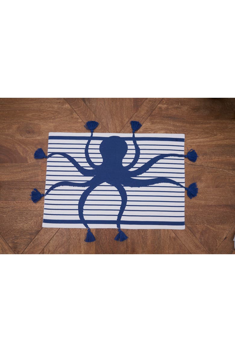 Indigo Octopus Stripes and Tassels Placemats Set of 6, Alternate, color, Blue