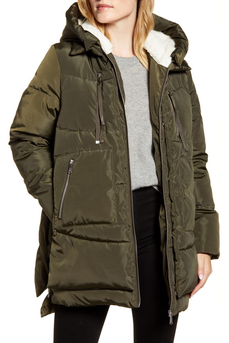 Faux Shearling Lined Puffer Coat, Main, color, OLIVE