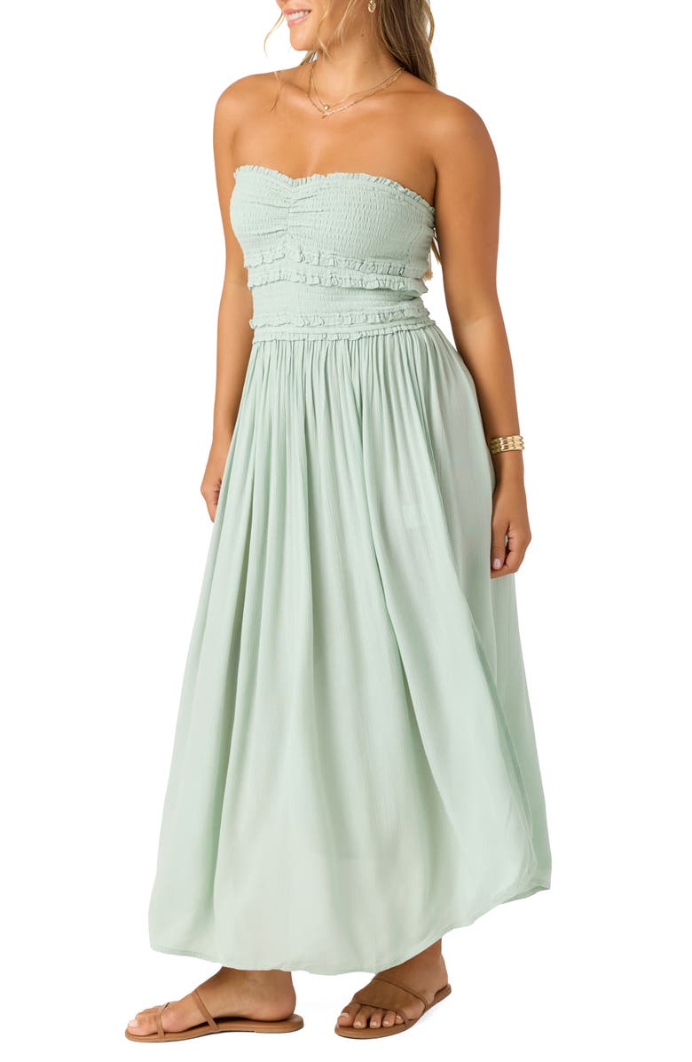 O'Neill Devyn Smocked Strapless Midi Dress, Alternate, color, Seafoam