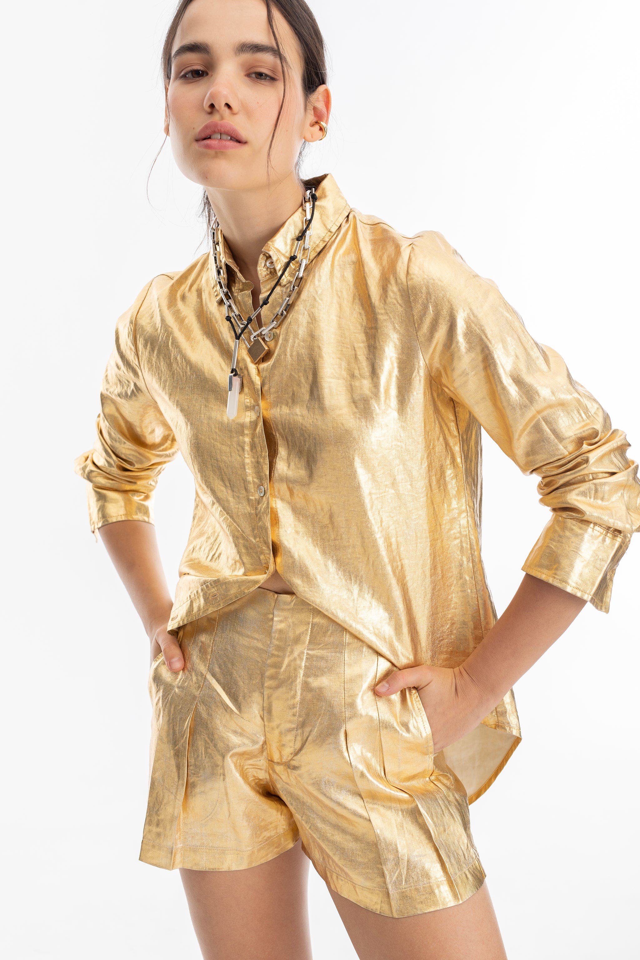 Frida Metallic Linen Shorts - image 5