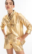 LANHTROPY Frida Metallic Linen Shorts