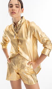 LANHTROPY Frida Metallic Linen Shorts