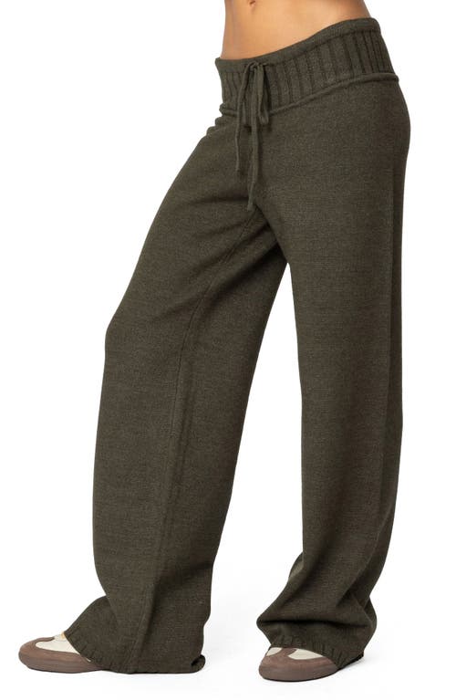 Edikted Russell Wide Leg Sweater Knit Pants In Olive