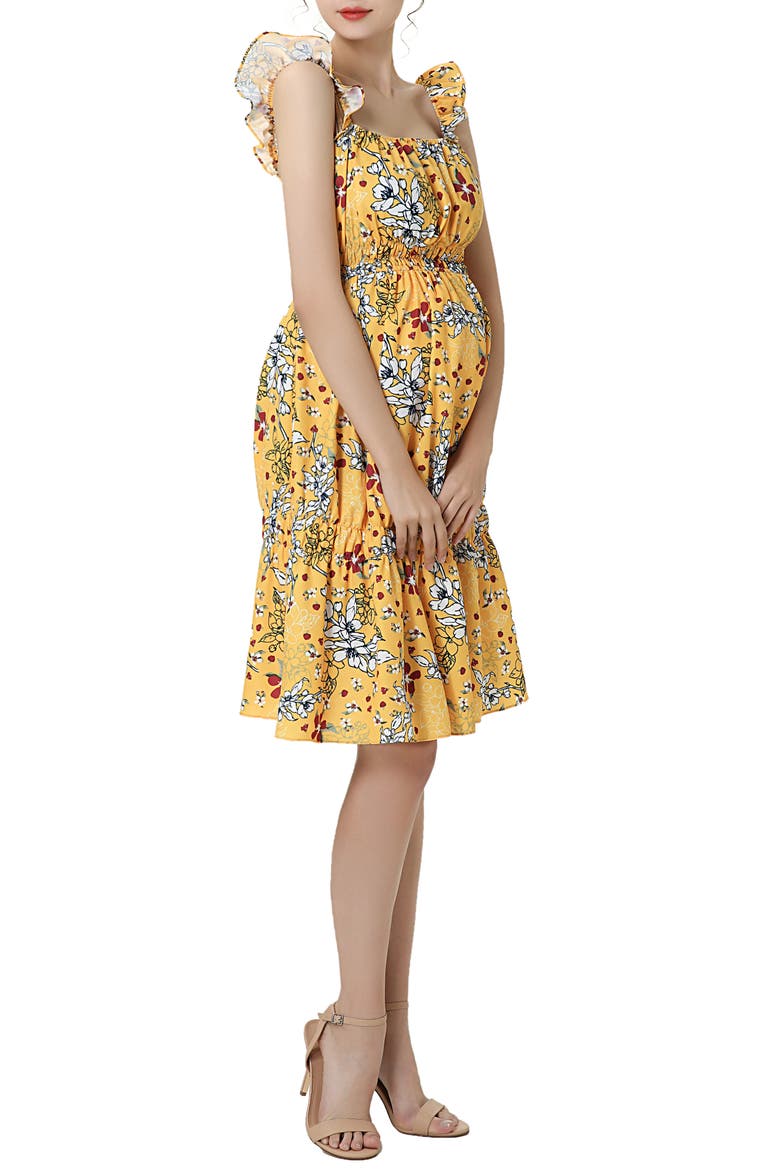 Jamie Floral Ruffle Strap Maternity Sundress, Alternate, color, YELLOW