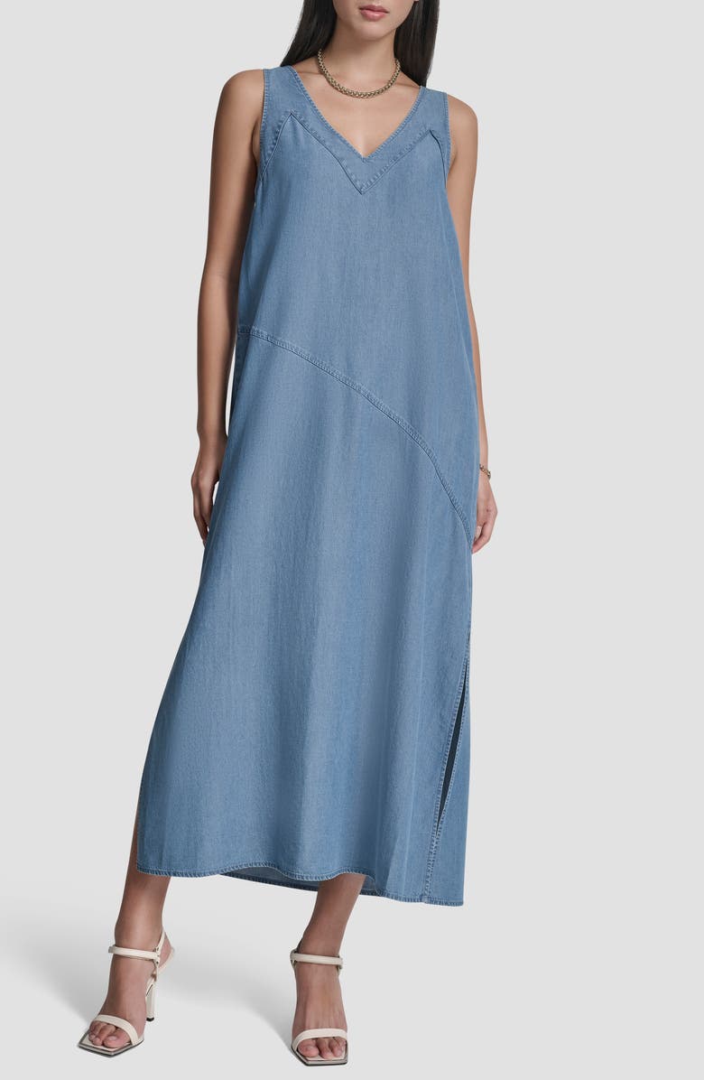 DKNY Sleeveless Chambray Midi Dress, Main, color, Stream