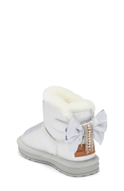 Doe A Dear Kids' Rhinestone Tassel Faux Fur Trim Boot In Silver