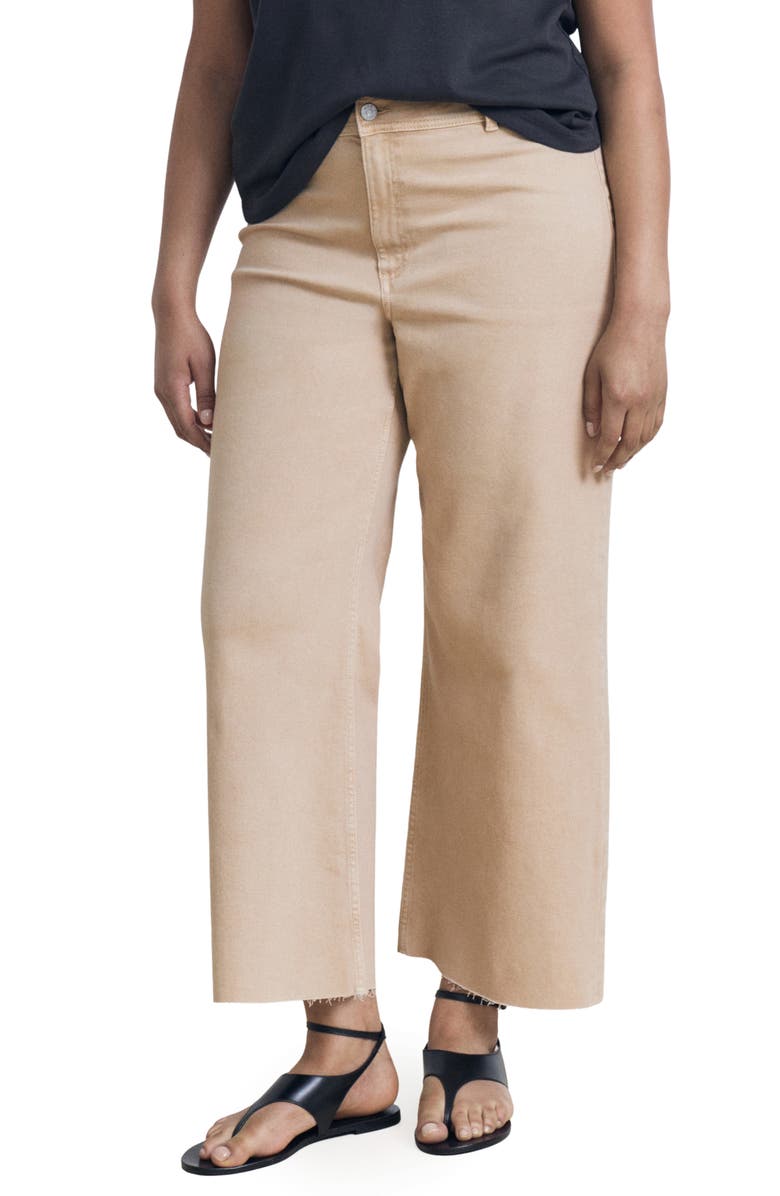 MANGO Catherin Raw Hem High Waist Culotte Jeans, Main, color, Sand