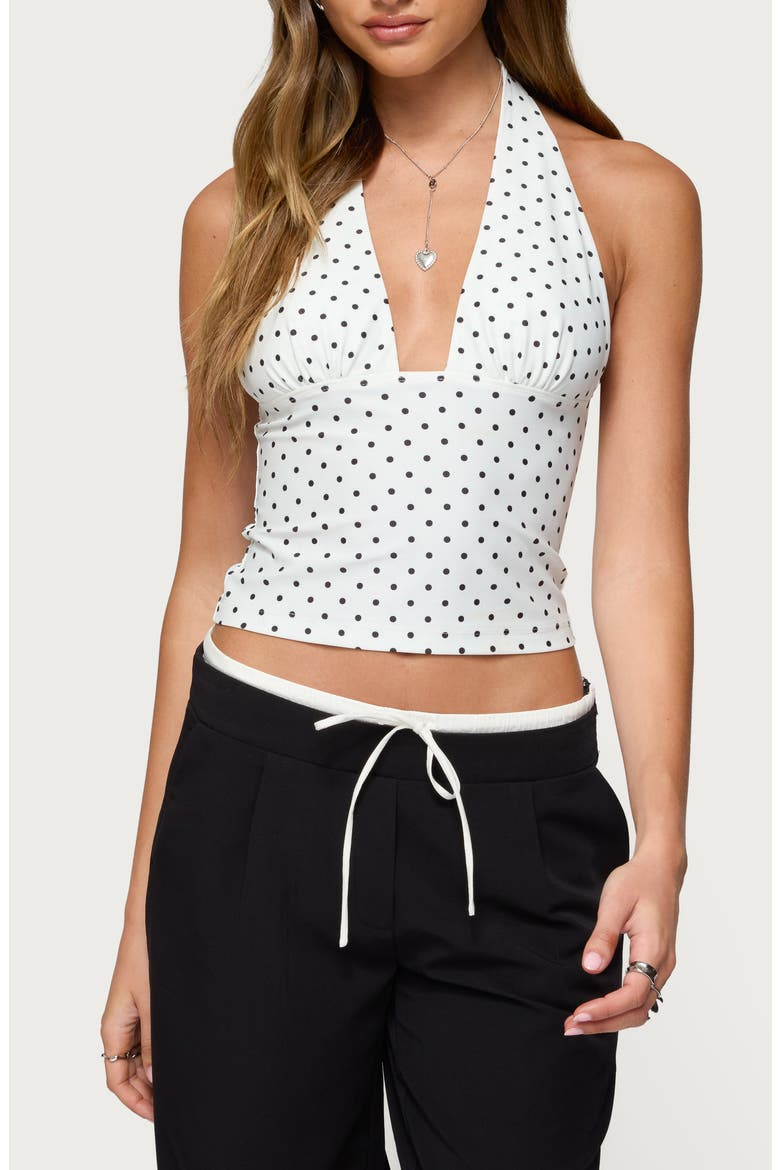 Blaire Polka Dot Halter Top, Main, color, WHITE-AND-BLACK
