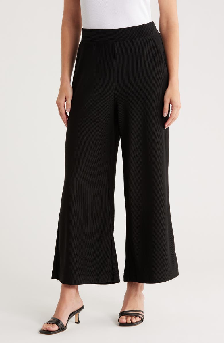 Adrianna Papell Ottoman Rib Wide Leg Crop Pants, Main, color, Black