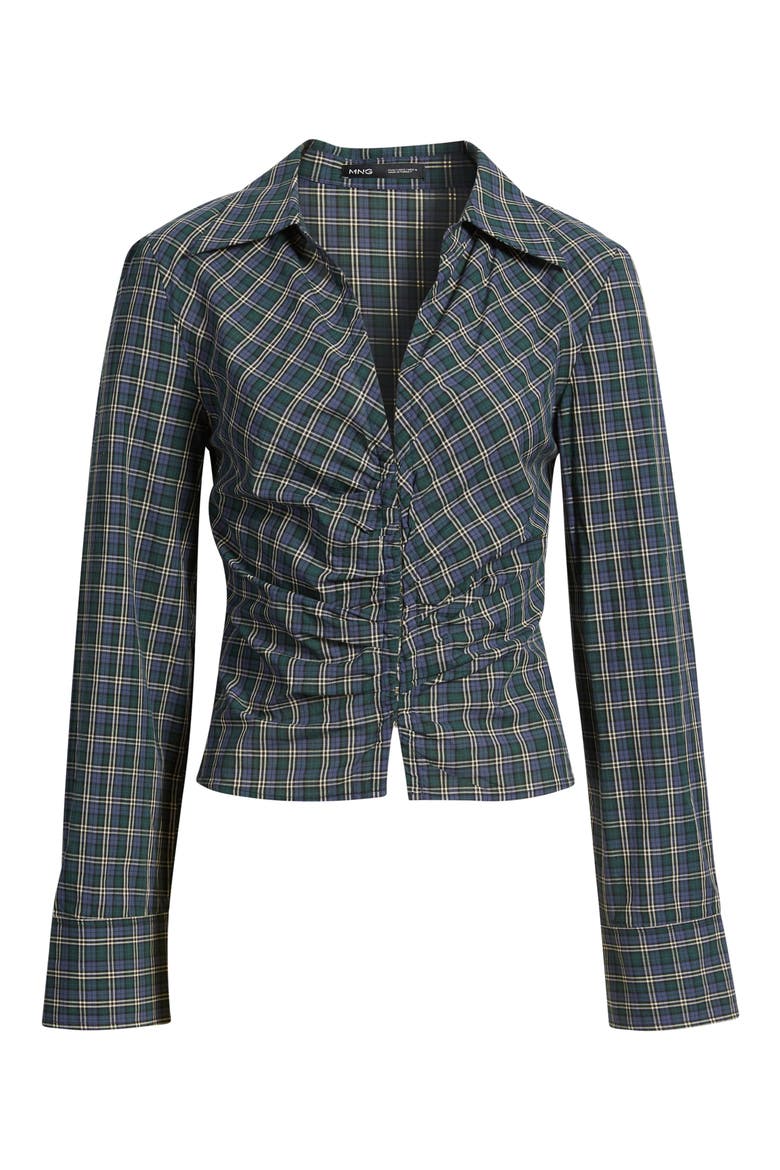 Blusa Galeeno Plaid Ruched Top, Alternate, color, BLUE