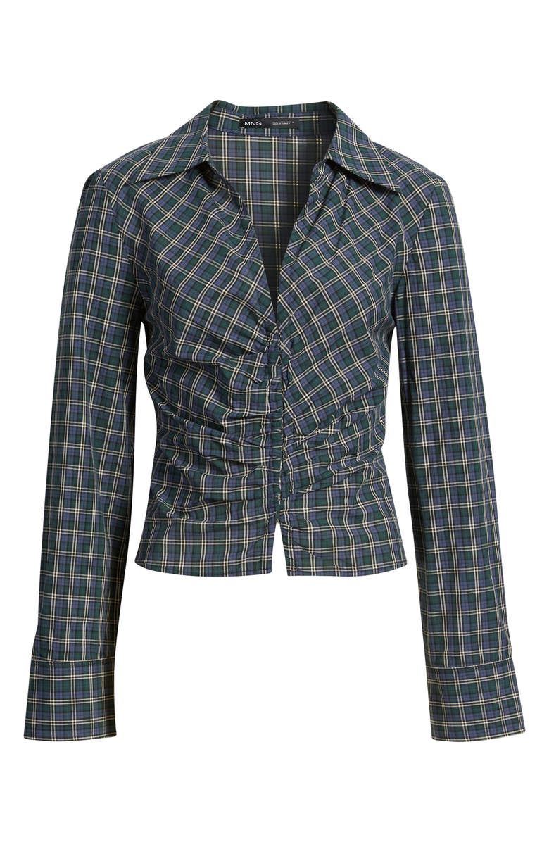 MANGO Blusa Galeeno Plaid Ruched Top, Main, color, Blue