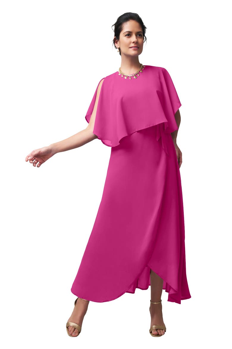 Georgette Maxi Cape Sleeve Dress, Main, color, PINK BURST