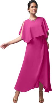 Jessica London Georgette Maxi Cape Sleeve Dress