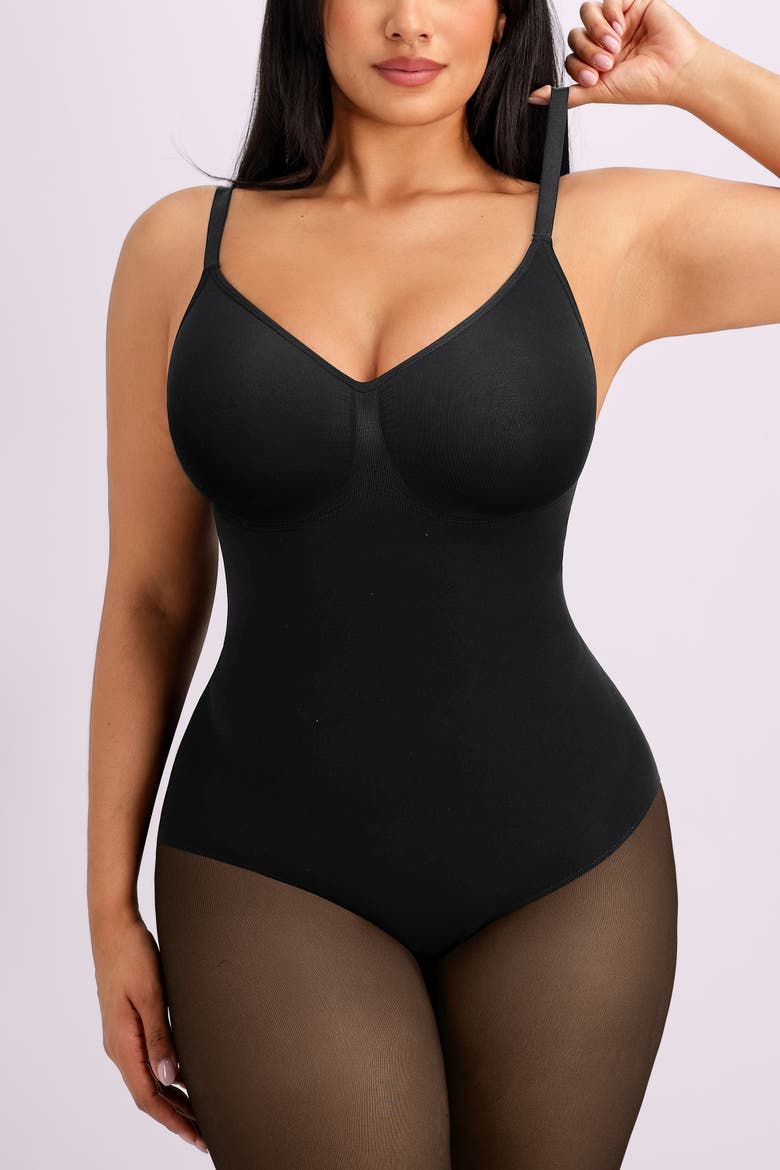 Sheer-Look Fleece-Lined Thermal Full Body Shaping Tights, Main, color, Black Nude