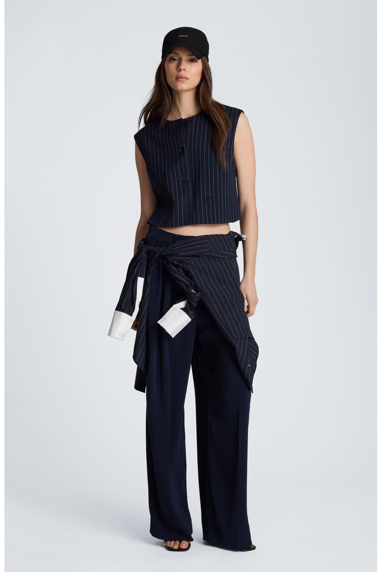Pinstriped Boxy Vest, Alternate, color, DARK NAVY/ OYSTER