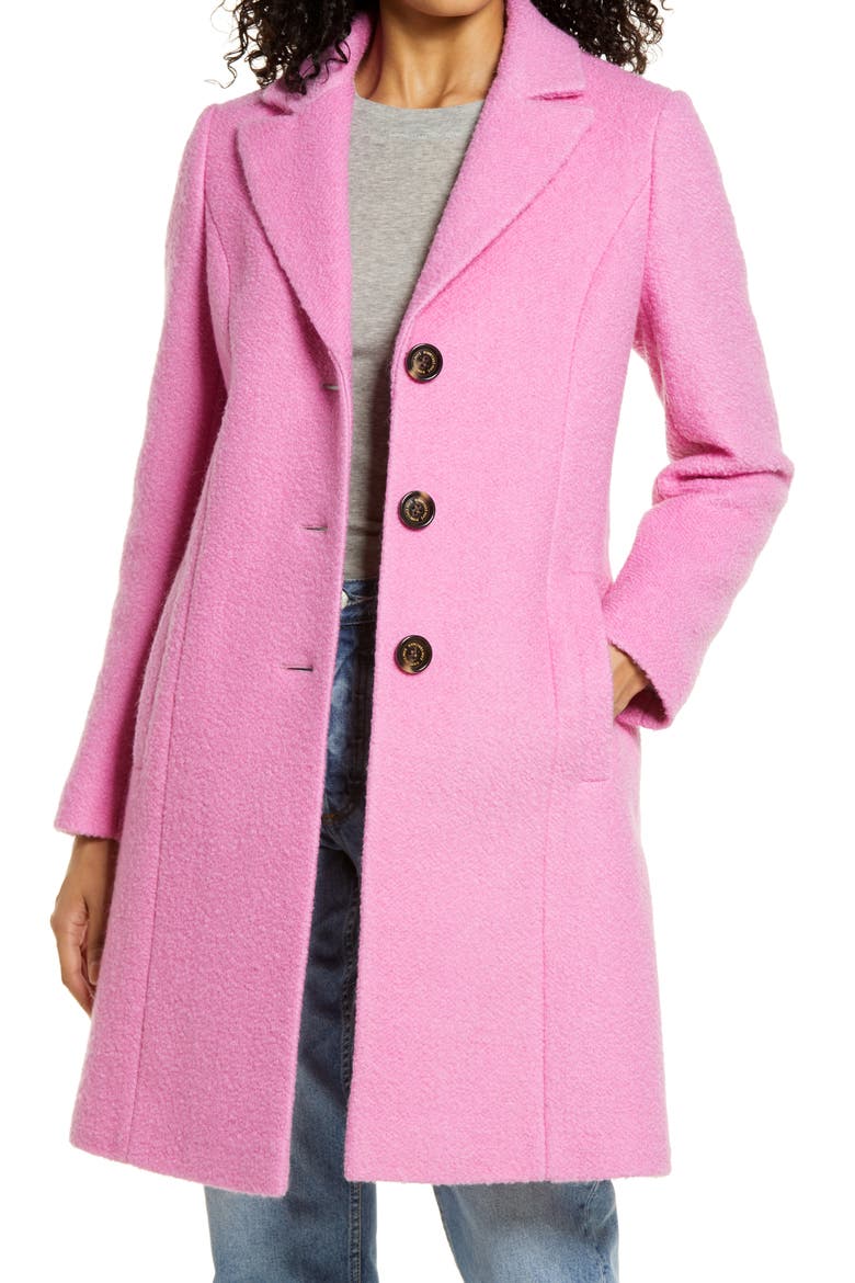 Notched Lapel Reefer Coat, Main, color, PINK