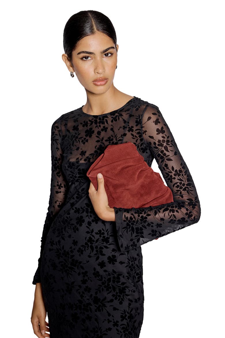 Clarissa Floral Devoré Long Sleeve Midi Dress, Alternate, color, BLACK