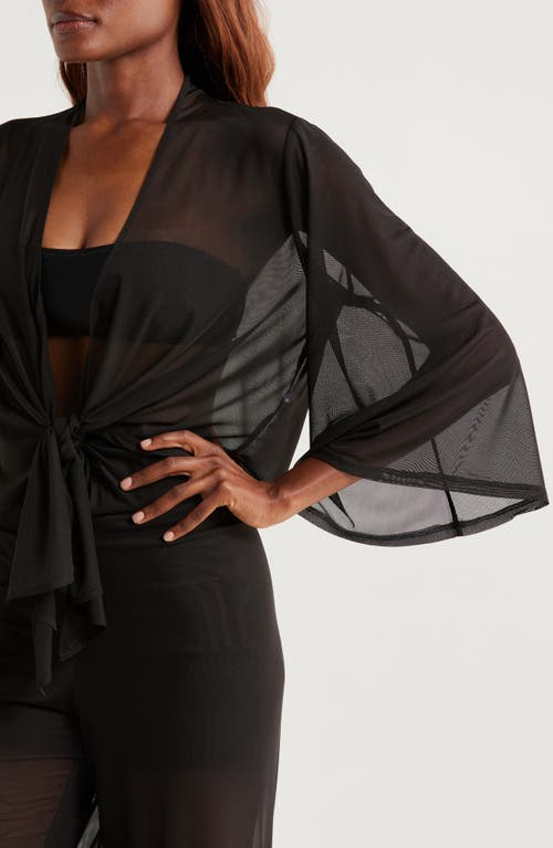 ELAN ELAN SHEER TIE FRONT COVER-UP TOP