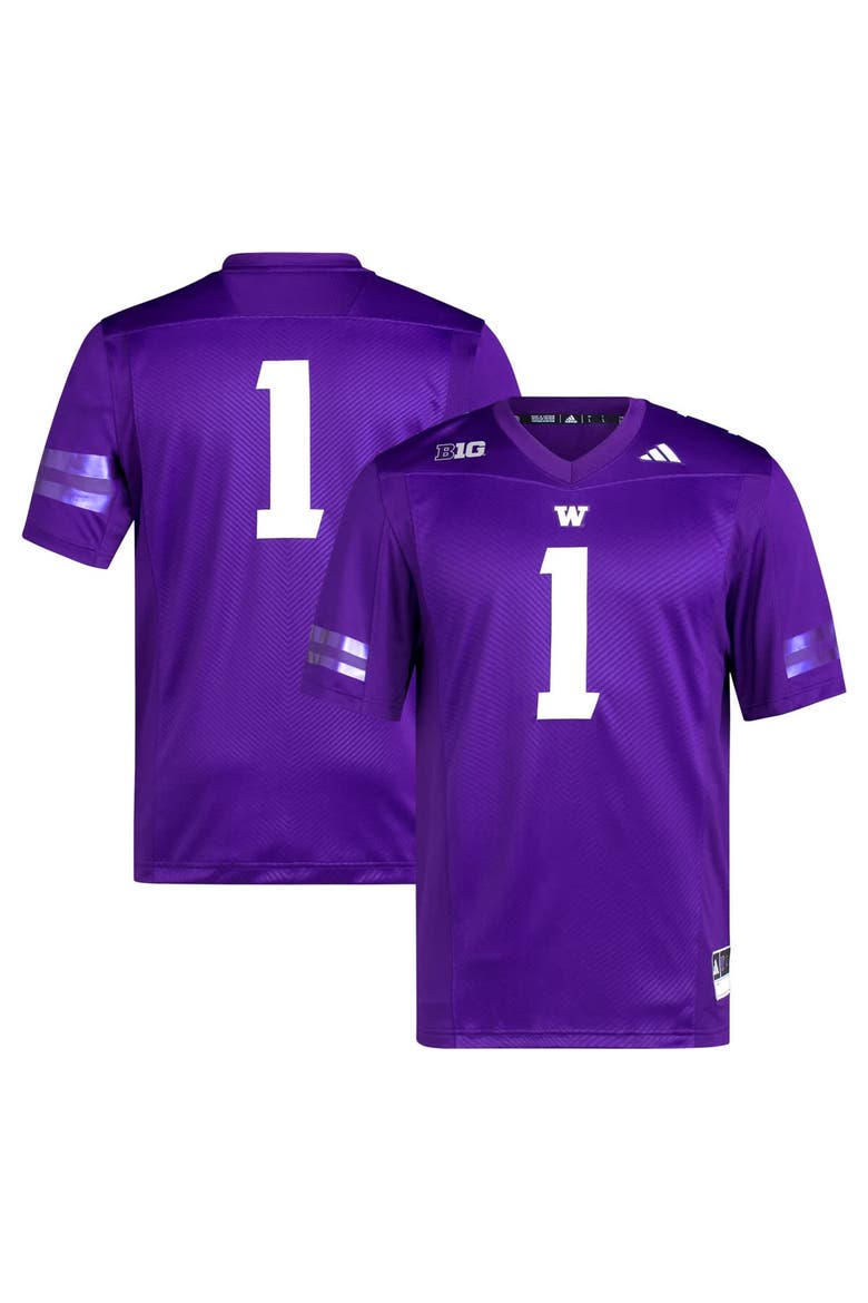 Men's adidas #1 Purple Washington Huskies Premier Football Jersey, Alternate, color, Purple