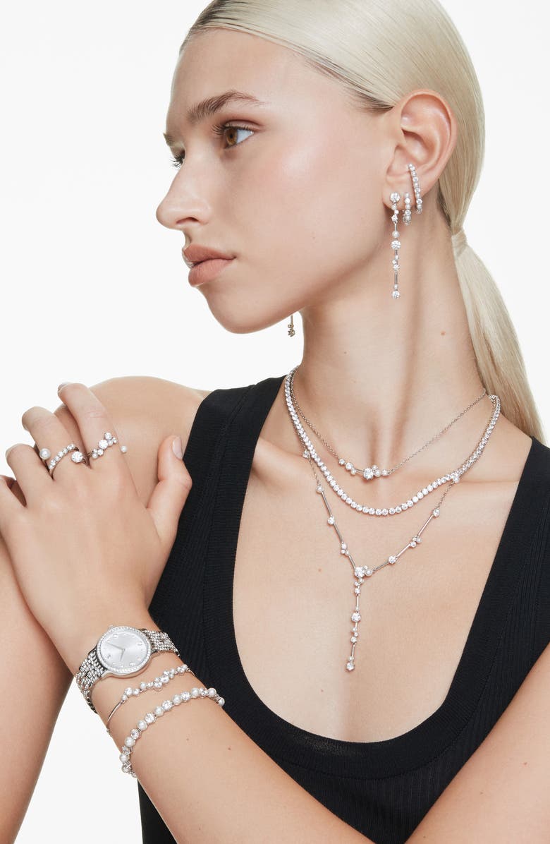 Swarovski Cubic Zirconia & Glass Pearl Matrix Ring, Alternate, color, White/ Silver