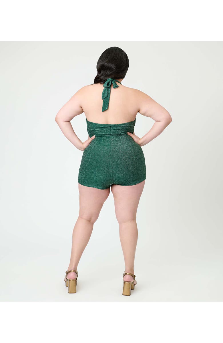 Unique Vintage Plus Size Romper 
Sarong Set, Alternate, color, Green Glitter