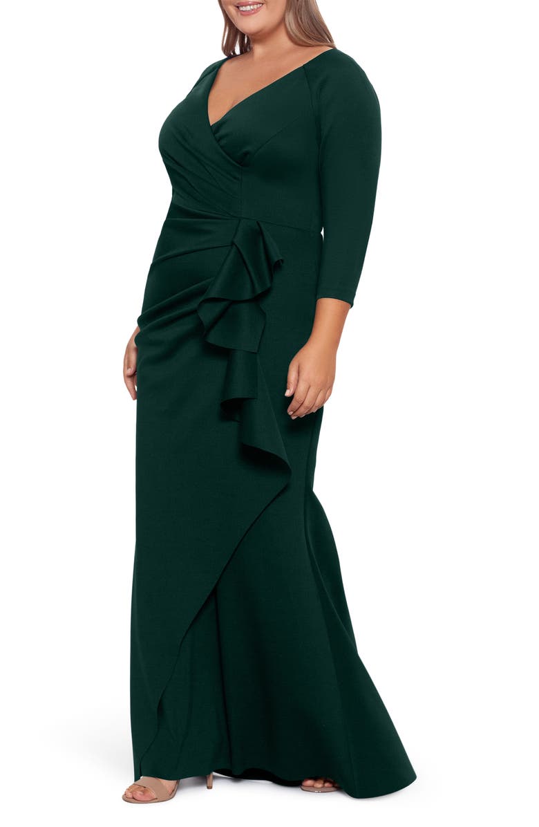 Xscape Evenings Xscape Side Ruched Scuba Knit Gown, Alternate, color, Hunter