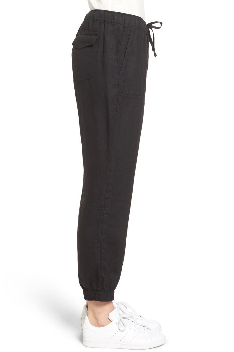Crop Linen Joggers, Alternate, color, BLACK