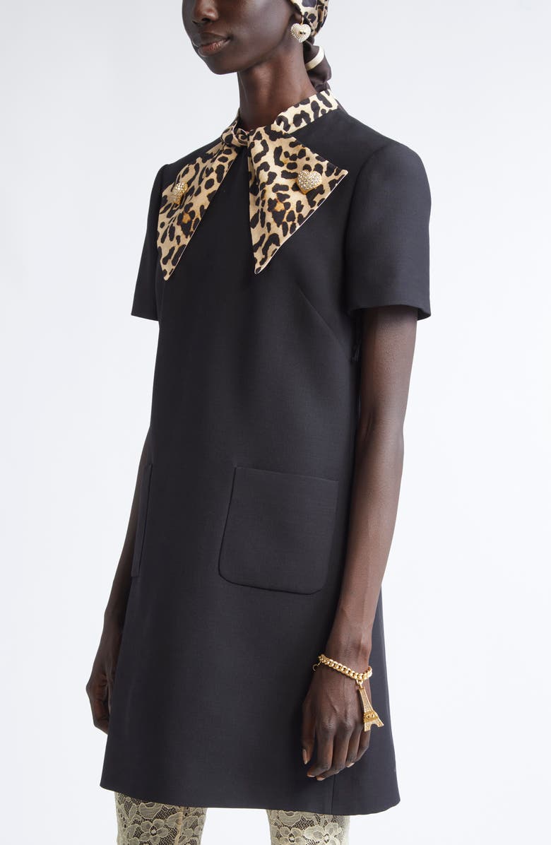 Valentino Garavani Crepe Couture Minidress with Leopard Print Scarf, Alternate, color, Black
