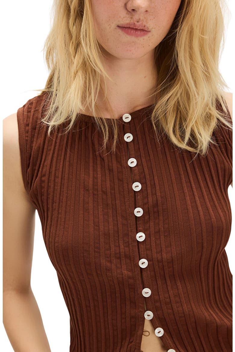 Tilly Rib Button-Up Top, Alternate, color, HONEY BRONZE